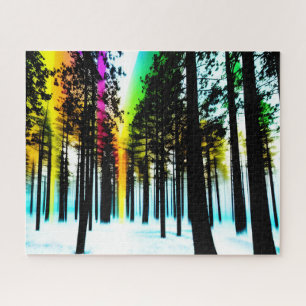 Colours Shine Through Silhouette Forest Landscape Jigsaw Puzzle