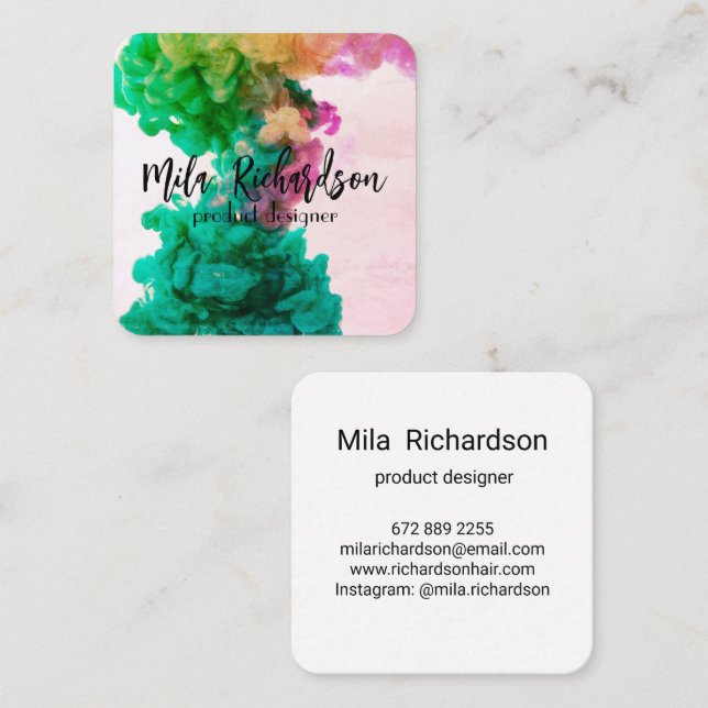 Colours spilled in water square business card (Front/Back)