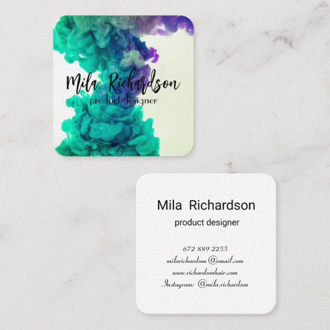 Colours spilled in water square business card (Front/Back)