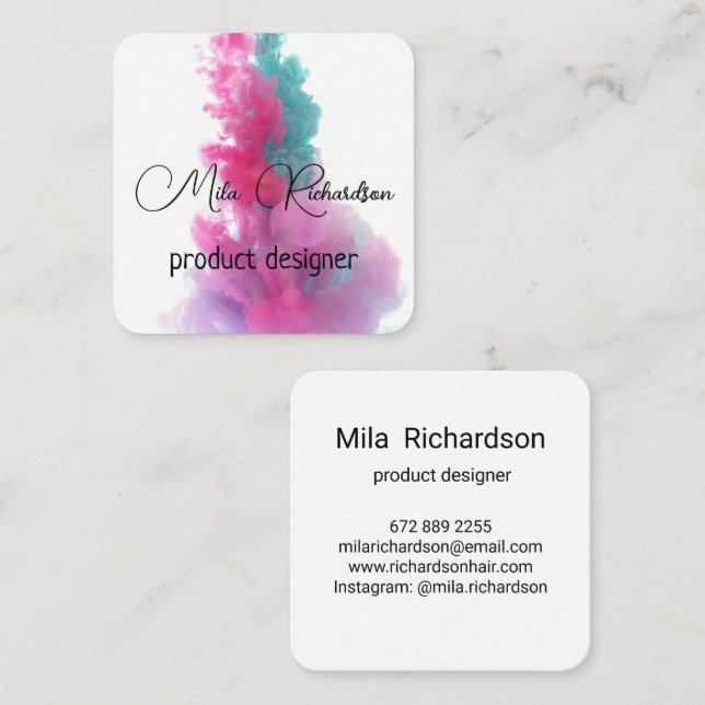 Colours spilled in water square business card (Front/Back)
