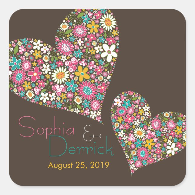 Colours Spring Flowers Heart Engagement Sticker (Front)