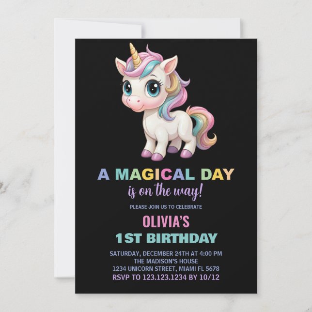 Colours Unicorn Birthday Invitations (Front)