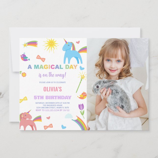 Colours Unicorn Birthday Invitations photo (Front)