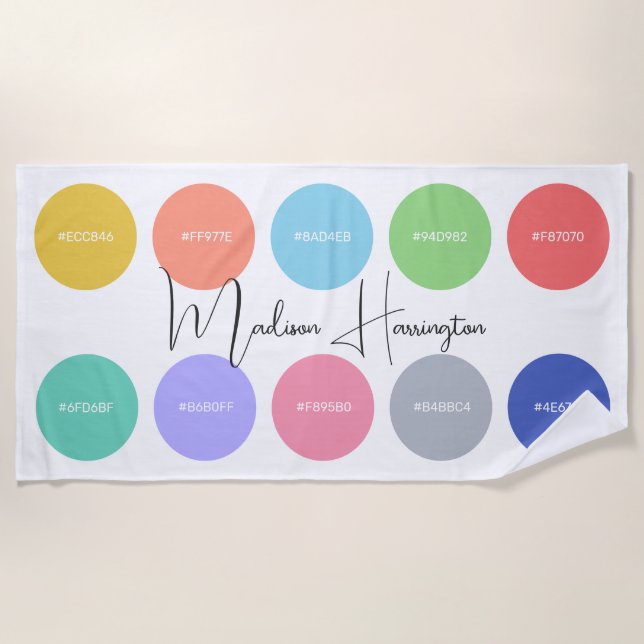Colours with Hex Codes Custom Name Designer Beach Towel (Front)