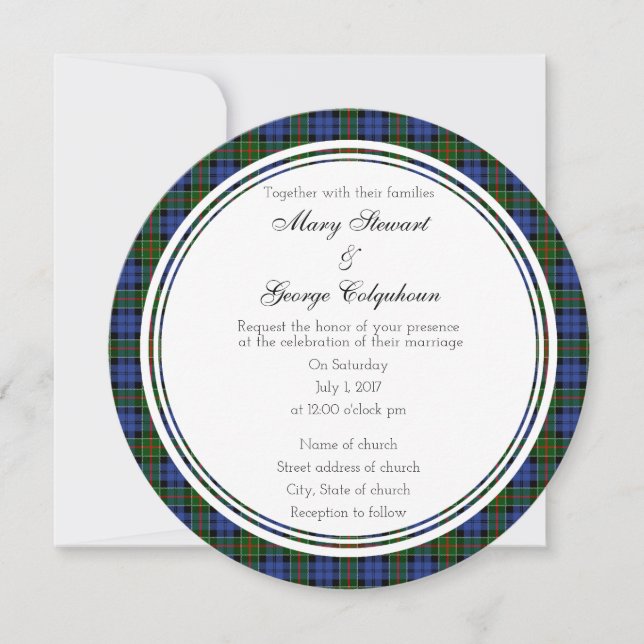 Colquhoun Scottish Wedding Round Invitation (Front)