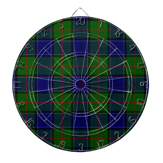 Colquhoun tartan blue green plaid dartboard (Front)