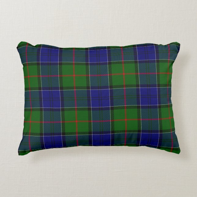 Colquhoun tartan blue green plaid decorative cushion (Front)