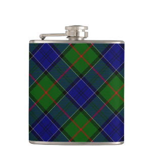 Colquhoun tartan blue green plaid hip flask