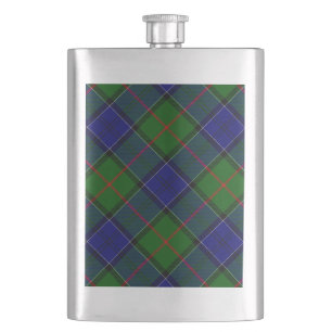 Colquhoun tartan blue green plaid hip flask