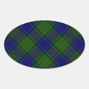 Colquhoun tartan blue green plaid oval sticker