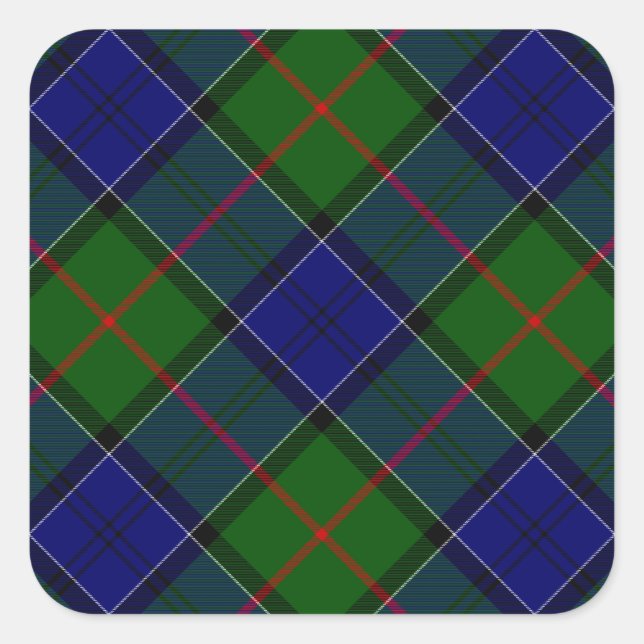Colquhoun tartan blue green plaid square sticker (Front)