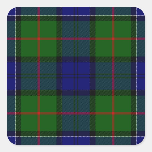 Colquhoun tartan blue green plaid square sticker (Front)