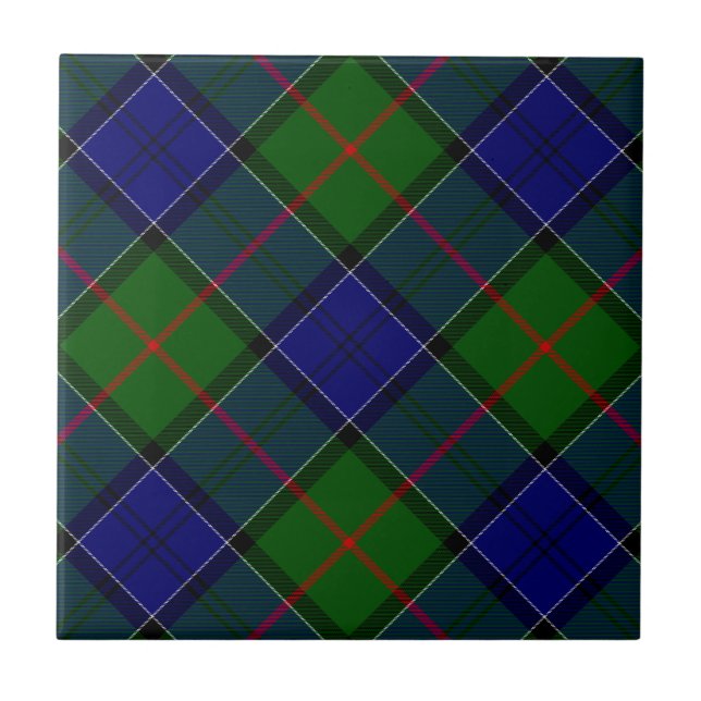 Colquhoun tartan blue green plaid tile (Front)