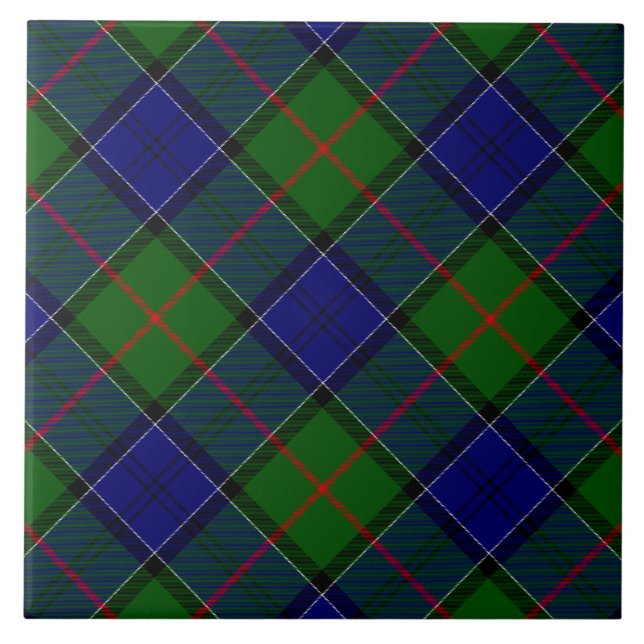 Colquhoun tartan blue green plaid tile (Front)