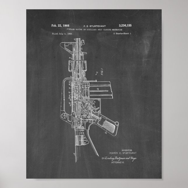 Colt AR-15 Semi-Automatic Rifle Patent - Chalkboar Poster (Front)