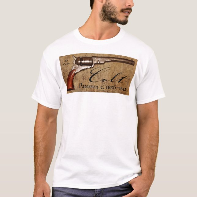 Colt Paterson Revolver Antique Gun on Parchment T-Shirt (Front)