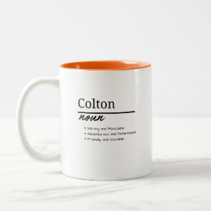 Colton, Boy Personalized Name Definition Two-Tone Coffee Mug