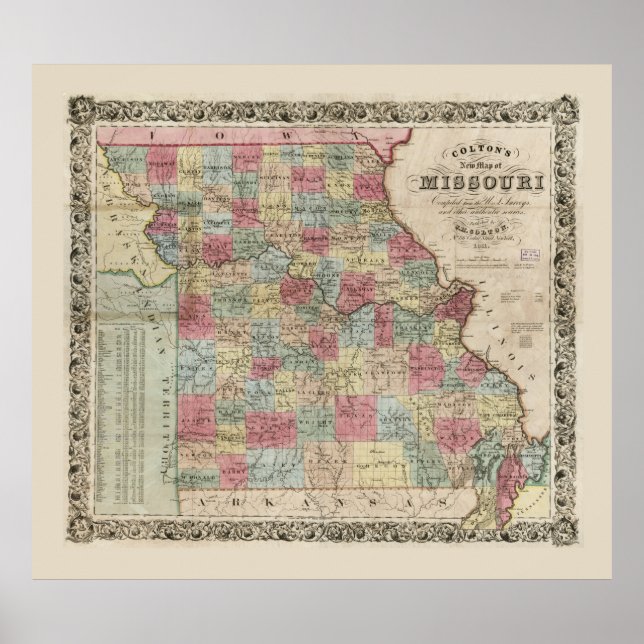 Colton's Map of Missouri (1851) Poster (Front)