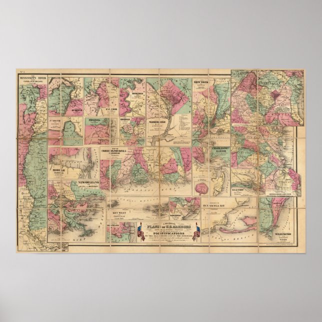 Colton's Plans of US Harbours Poster (Front)