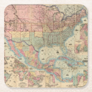 Colton's Railroad And Military Map Square Paper Coaster