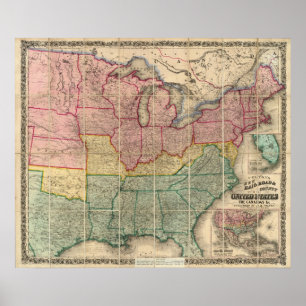 Colton's Railroadand County Map, United States Poster