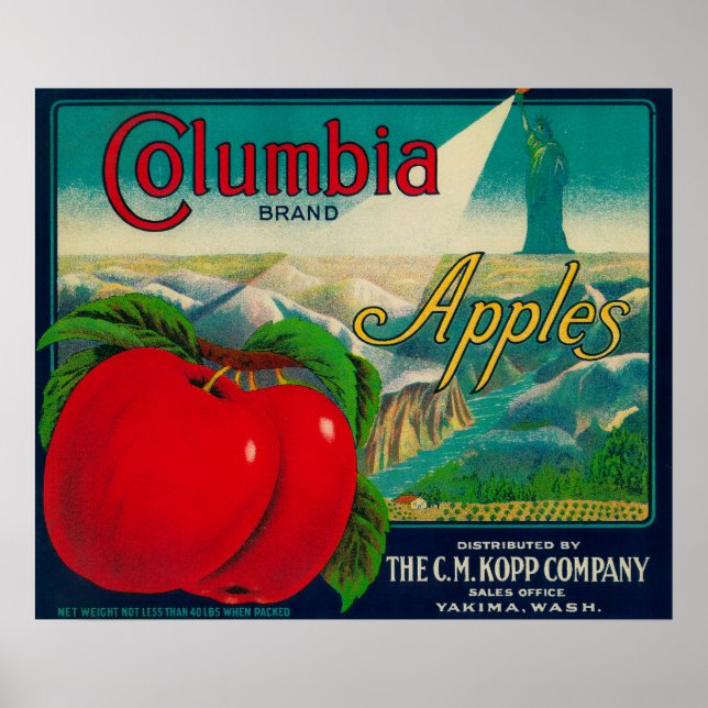Columbia Apple Crate LabelYakima, WA Poster (Front)