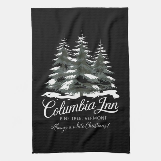 Columbia Inn Pine Tree Vermont A White Christmas Tea Towel (Vertical)