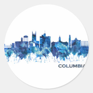 Columbia Missouri Skyline Blue Classic Round Sticker