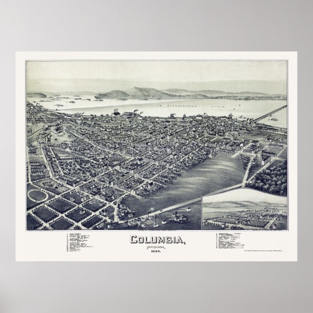 Columbia, PA Panoramic Map - 1894 Poster (Front)