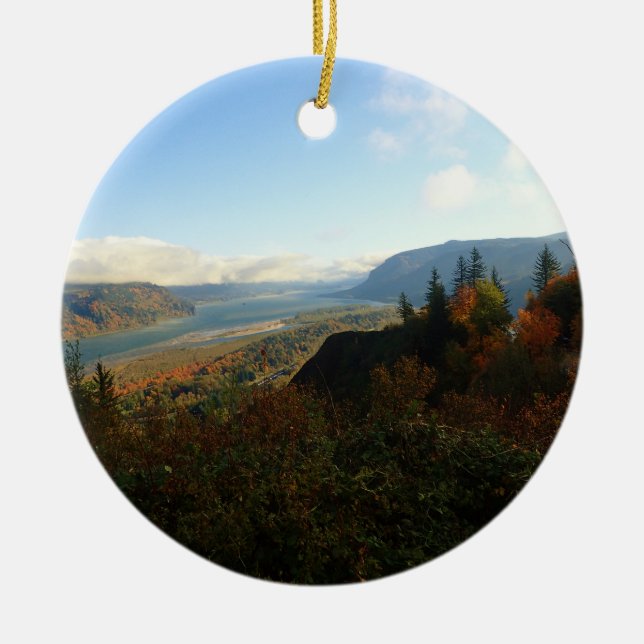 Columbia River Gorge in Autumn Ceramic Tree Decoration (Front)