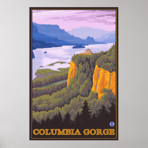 Columbia River Gorge Scene with Crown Point Poster