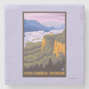 Columbia River Gorge Scene with Crown Point Stone Coaster