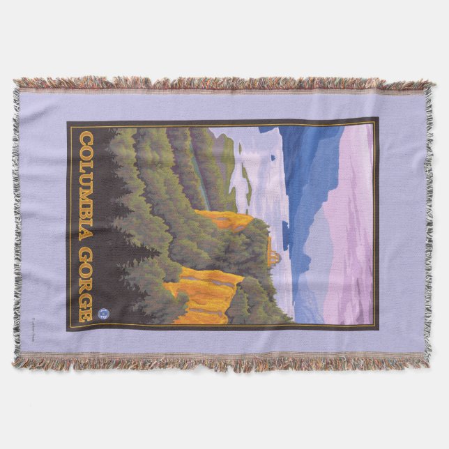Columbia River Gorge Scene with Crown Point Throw Blanket (Front)