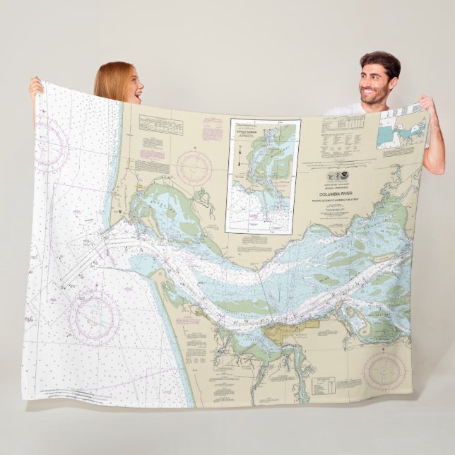 Columbia River Nautical Chart 18521 Fleece Blanket (In Situ)