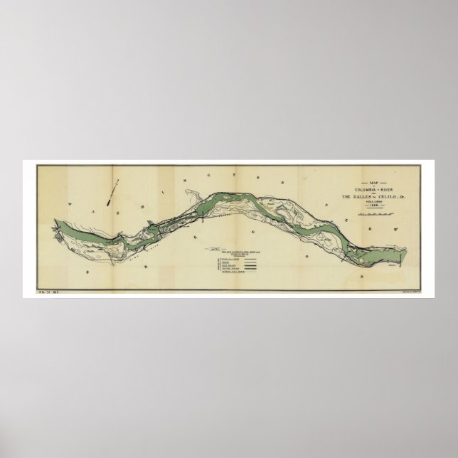 Columbia River Washington Antique Map Poster (Front)