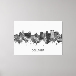 Columbia South Carolina Skyline BW Canvas Print