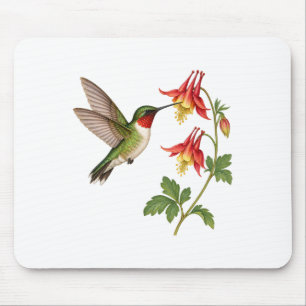 Columbine and Hummingbird for a Floral Work Space Mouse Mat