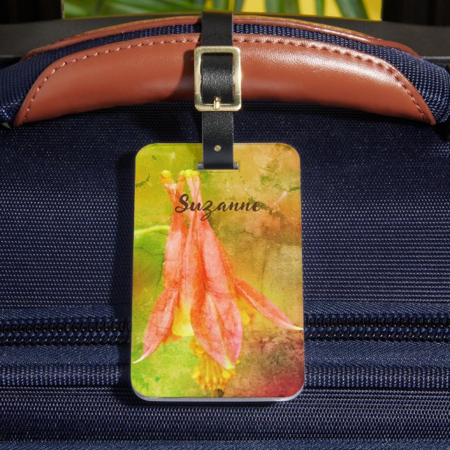 Columbine Flower Abstract Personalised Luggage Tag (Front Insitu 2)