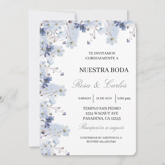 Columbine flower frame Spanish Wedding Invitation (Front)