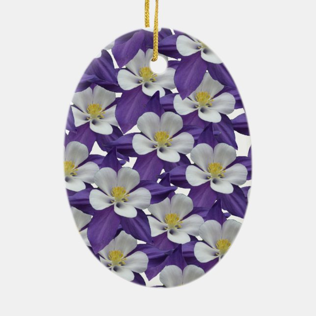 Columbine Flower Pattern Ceramic Tree Decoration (Back)