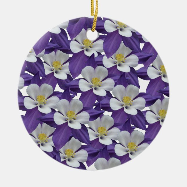 Columbine Flower Pattern Ceramic Tree Decoration (Front)