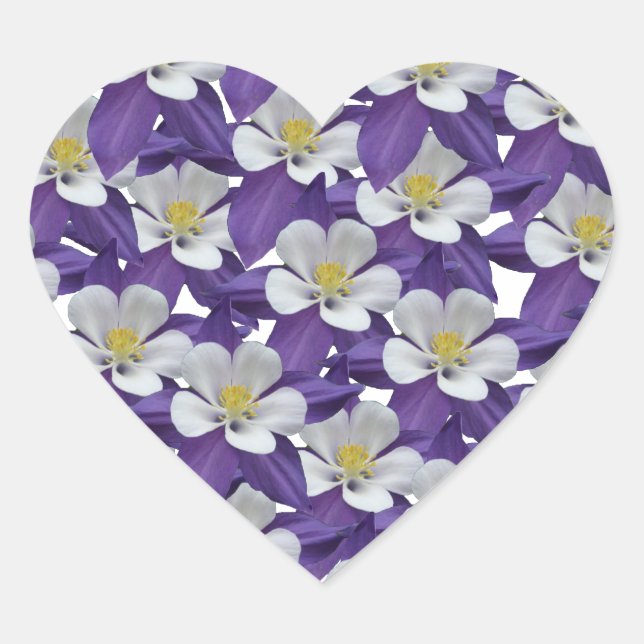 Columbine Flower Pattern Heart Sticker (Front)
