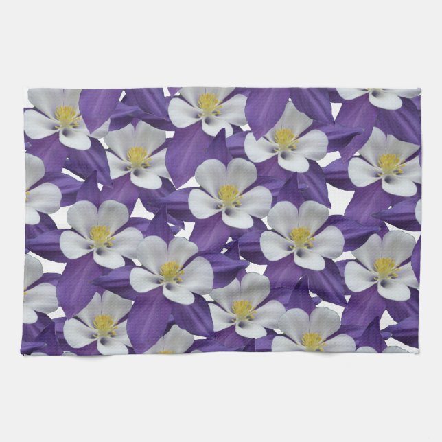 Columbine Flower Pattern Tea Towel (Horizontal)