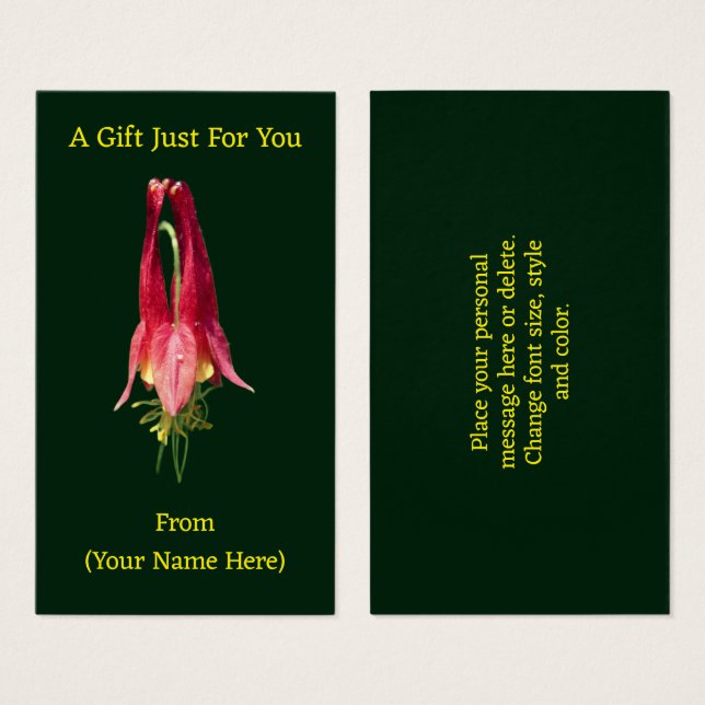 Columbine Flower Personalised Gift Card Tag (Front & Back)