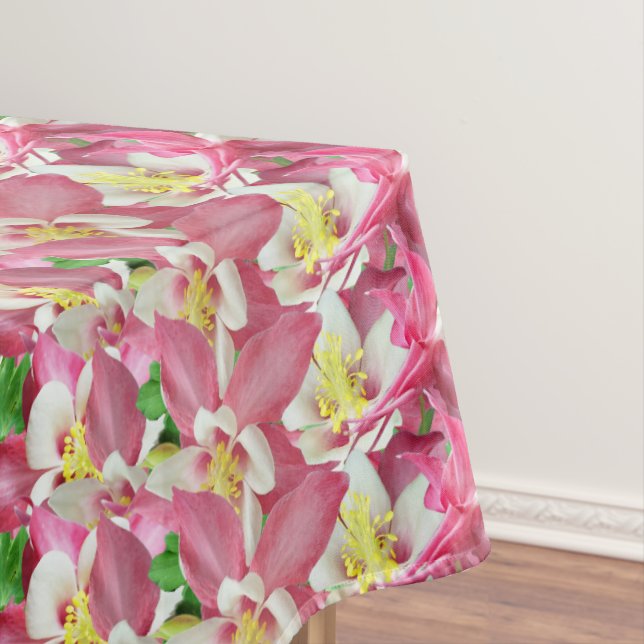 Columbine Flowers Elegant Floral Rectangle Tablecloth (In Situ)
