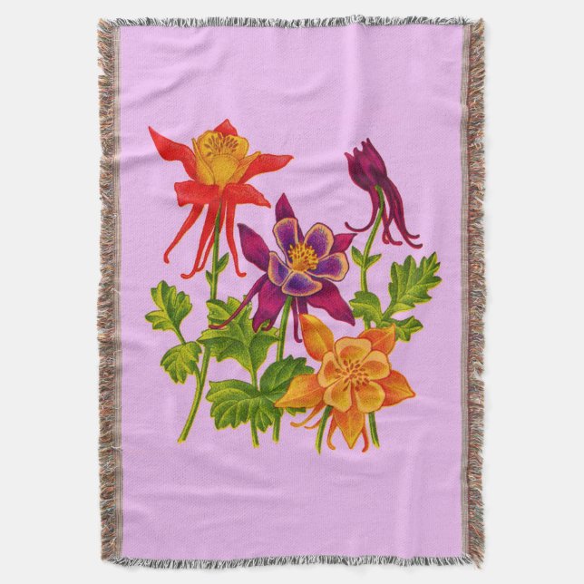 columbine flowers print throw blanket (Front Vertical)