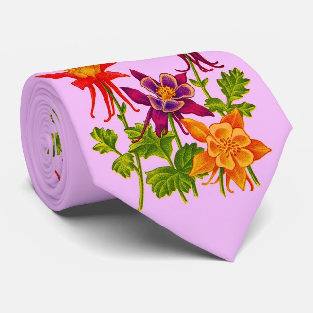 columbine flowers print tie (Rolled)