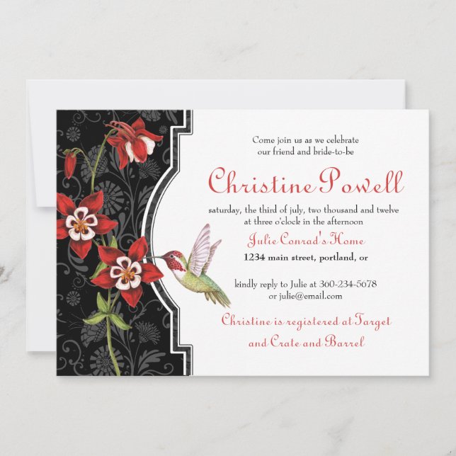 Columbine Hummingbird Bridal Shower Invite (Front)