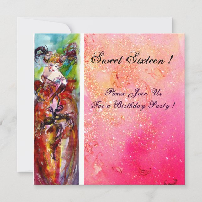 COLUMBINE,Sweet Sixteen Masquerade Party,fuchsia Invitation (Front)