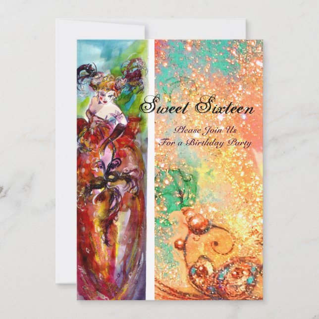 COLUMBINE Sweet Sixteen Masquerade Party,yellow Invitation (Front)